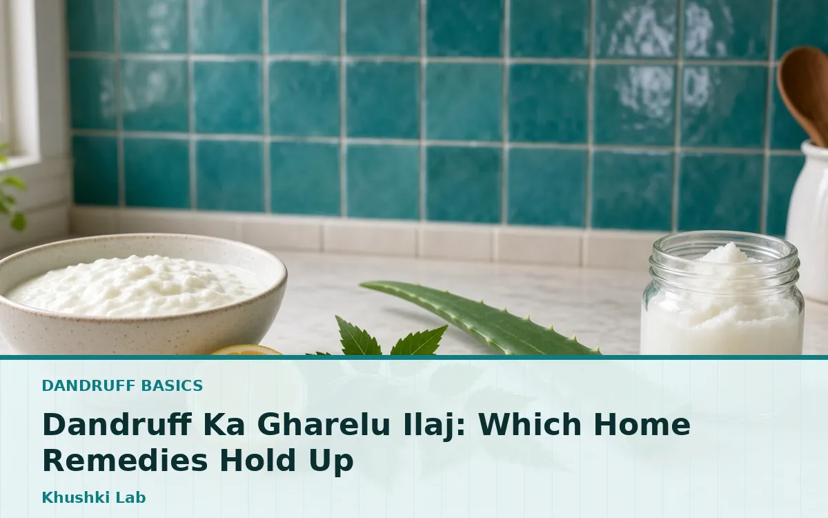 Yogurt, lemon, neem leaves, aloe vera and coconut oil on a kitchen counter